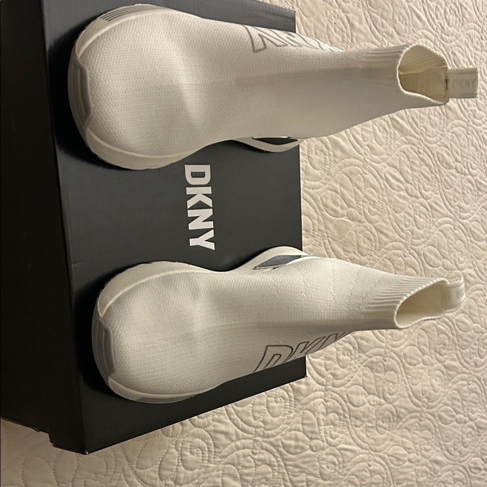DKNY Womens White Sock Sneakers